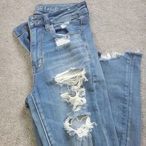 American Eagle Light Wash Skinny Ripped Jeans